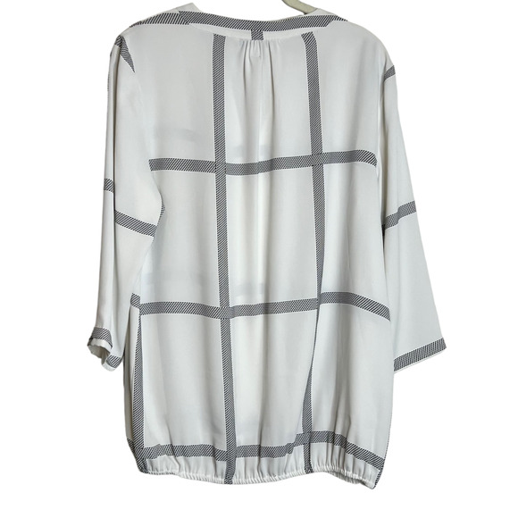 41 Hawthorn Womens Blouse Size Medium White Black Windowpane 3/4 Sleeve Chiffon - Picture 4 of 7